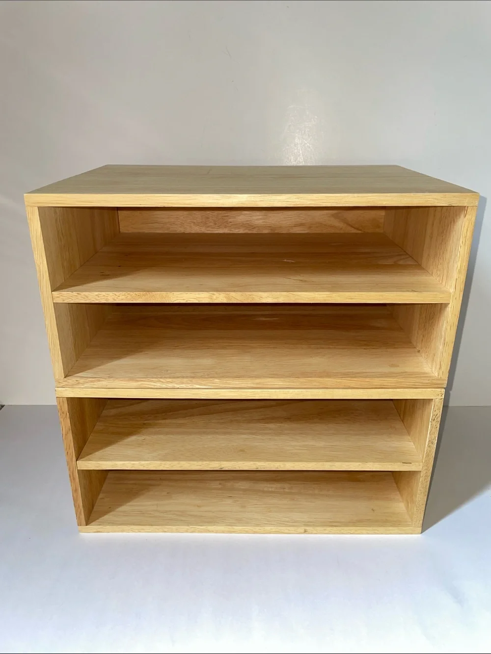 2 Wooden Desktop Organizer with Multiple Shelves - Natural color wood.